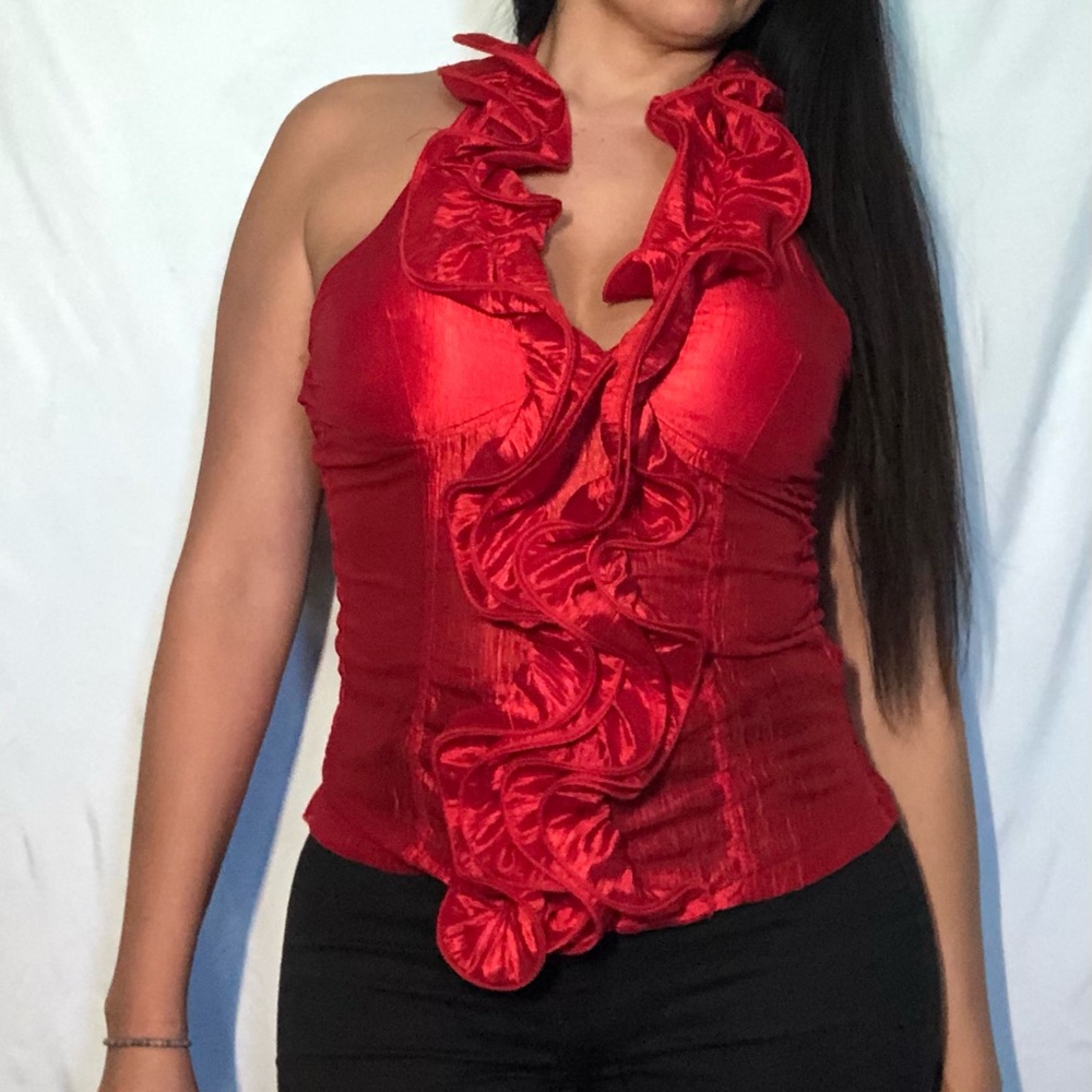 Red Ruffle Halter Top - Picture 1 of 3
